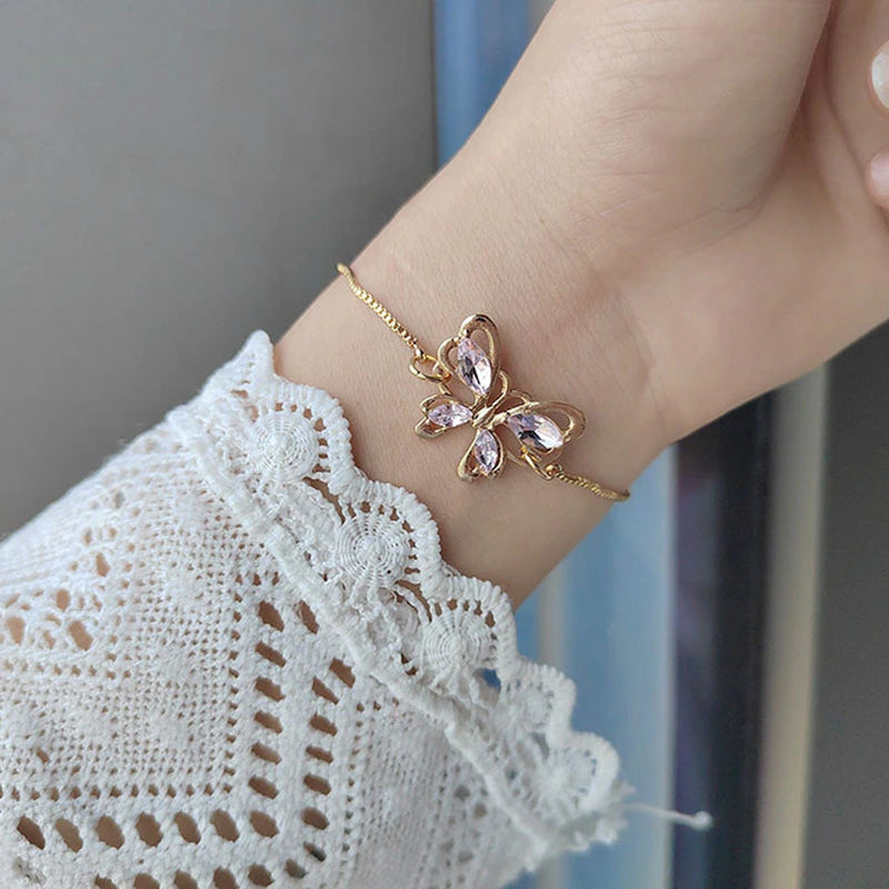 Elegant Inlaid Rhinestone Korean Bracelets Gold Colour Flower Charm Bracelet for Women Fashion Jewelry Accessories Party Gifts