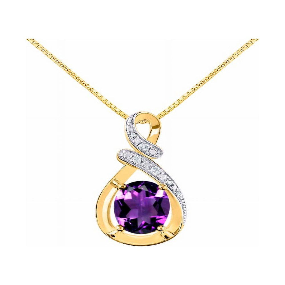 Necklaces for Women Yellow Gold Plated Silver Designer Necklace Gemstone & Genuine Diamonds Pendant 18" Chain 9X7MM Amethyst February Birthstone Womens Jewelry Silver Necklace for Women