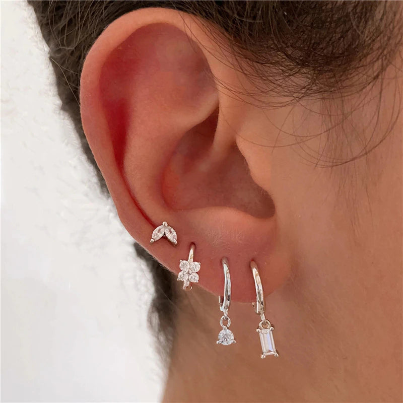 2PC Stainless Steel Little Huggies Hoop Earrings for Women Tiny Crystal Zirconia Pendant Cartilage Earrings Piercing Jewelry