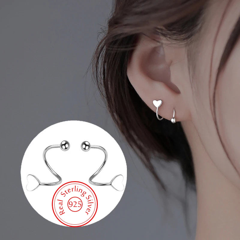 Genuine 925 Sterling Silver Fashion Jewelry New Spiral Heart Star Stud Earrings for Women XY0247