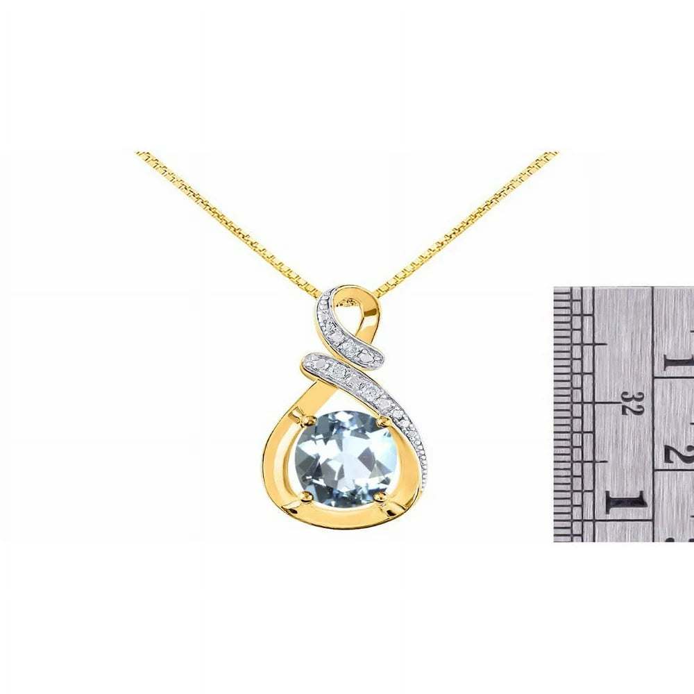 Necklaces for Women Yellow Gold Plated Silver Designer Necklace Gemstone & Genuine Diamonds Pendant 18" Chain 9X7MM Aquamarine March Birthstone Womens Jewelry Silver Necklace for Women