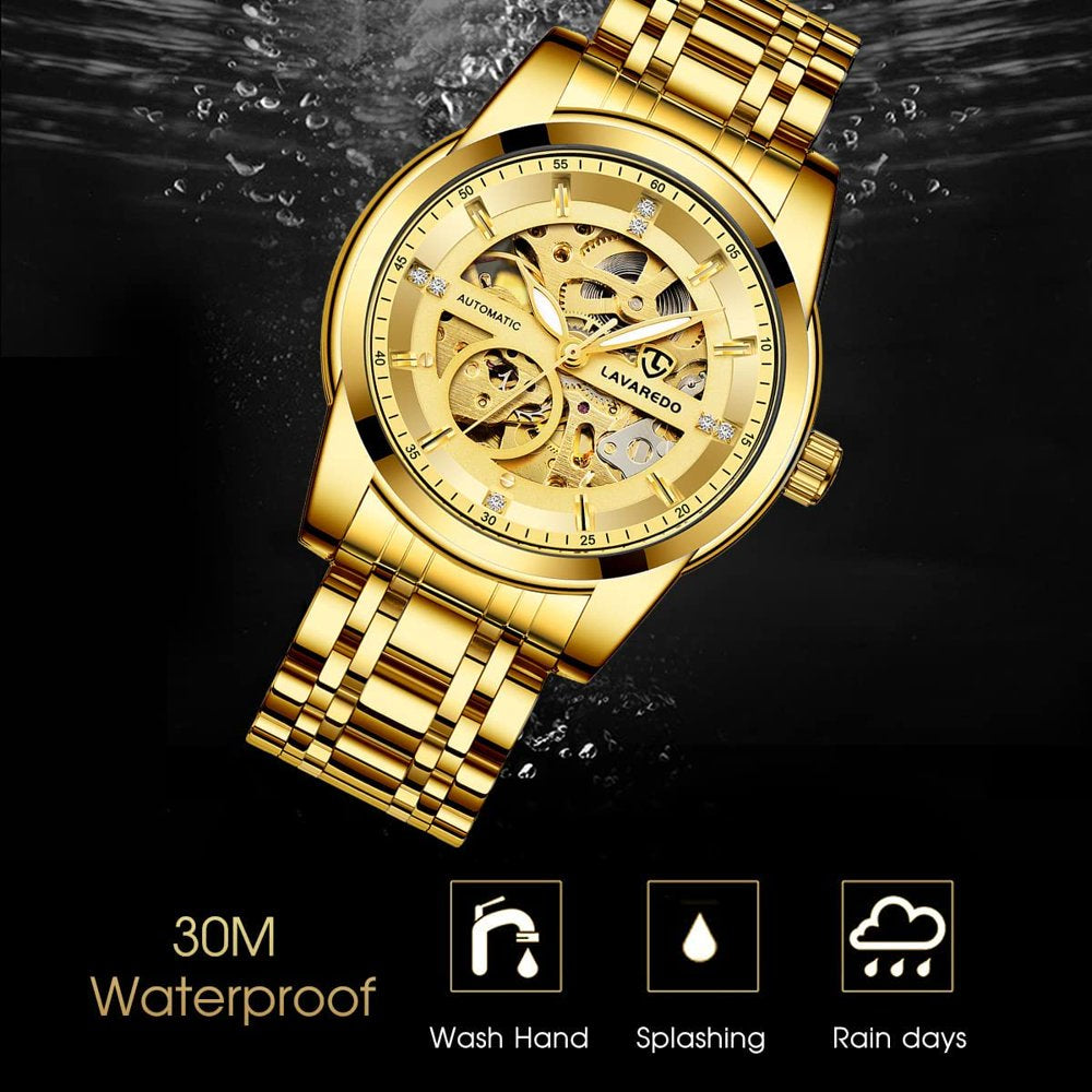 A  Men'S Automatic Mechanical Watches Self Winding Luxury Diamond Dial Stainess Steel Watches Waterproof Business Watches for Men