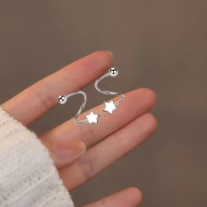 Genuine 925 Sterling Silver Fashion Jewelry New Spiral Heart Star Stud Earrings for Women XY0247