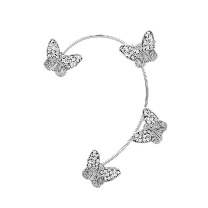 Silver Plated Metal Butterfly Ear Clips without Piercing for Women Sparkling Zircon Ear Cuff Clip Earrings Wedding Jewelry